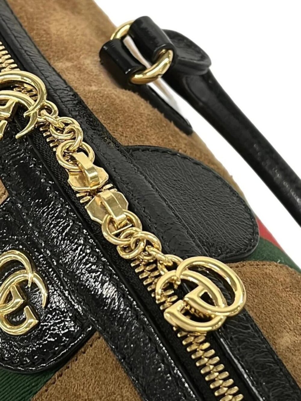 GUCCI Ophidia Medium Top Handle Bag 524532 Brown Black Multi Suede Cotton - - Picture 8 of 15